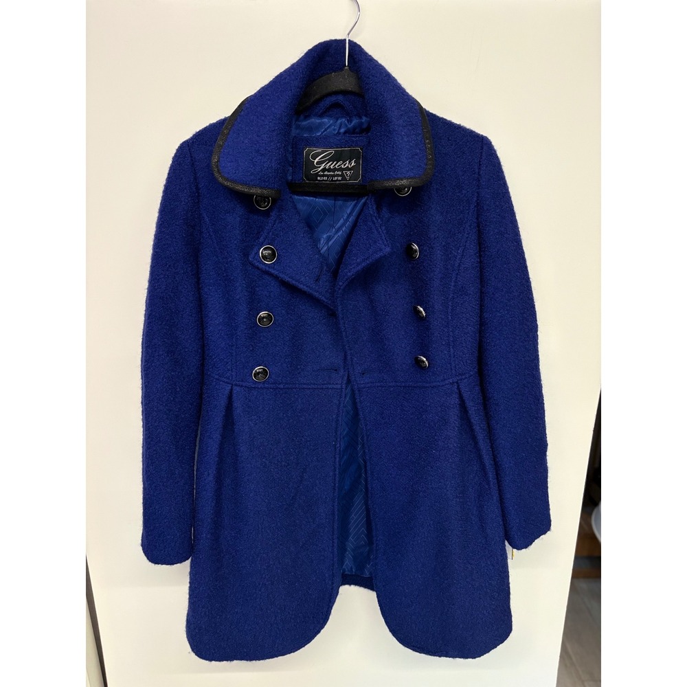 Y2K Dark Academia Preppy Peacoat Wool Blend Double Breasted Guess S Royal Blue